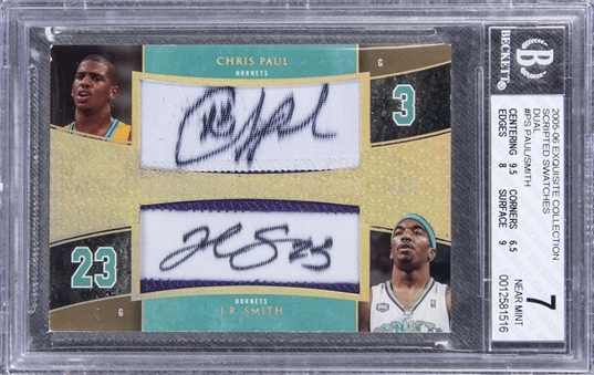 2005-06 UD "Exquisite Collection" Scripted Swatches Dual #PS Chris Paul/J.R. Smith Dual Signed Patch Card (#3/5) – BGS NM 7/BGS 9